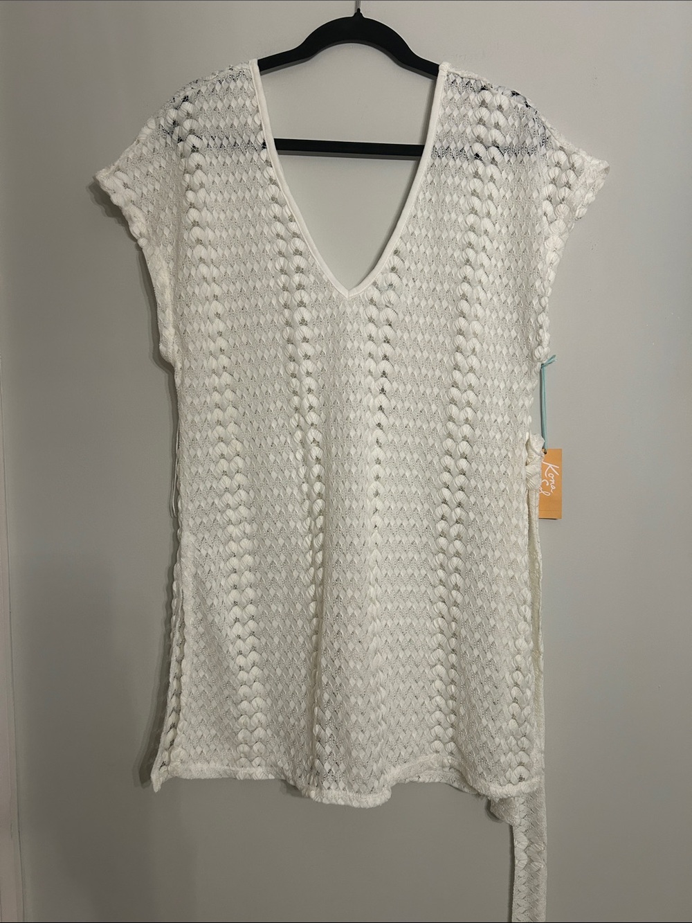 Kona Sol White Open-Weave V-Neck Swim Cover-Up with Side Tie